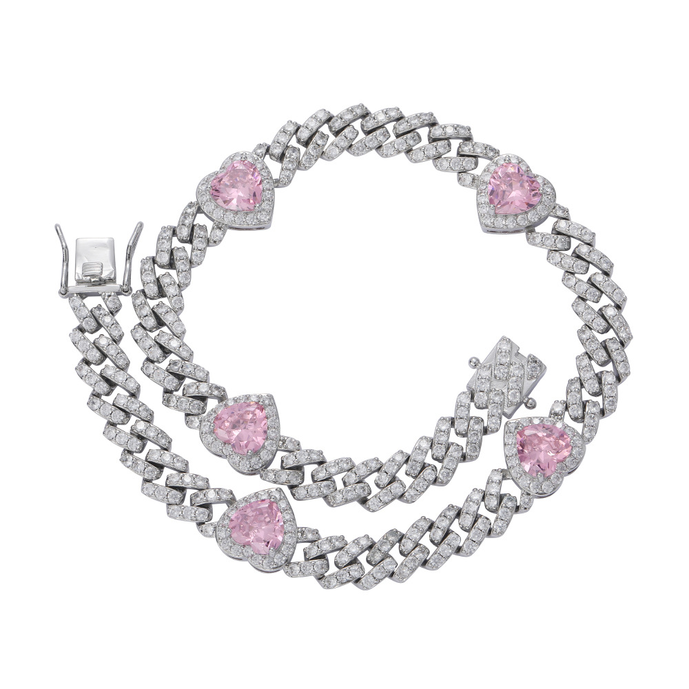 Hip Hop Copper Inlaid Zircon Cuban Necklace 10mm Chain with 3 Heart Zircon - Image 2