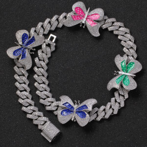 Hip Hop Cuban Chain 13mm Chain Brass Inlaid with 4 Butterfly Zircon Necklaces