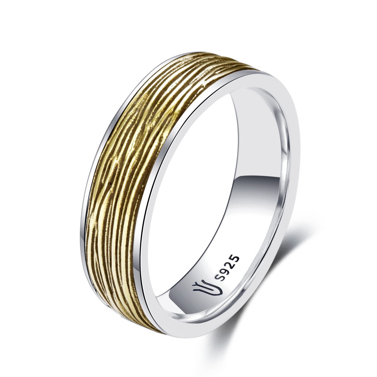 S925 sterling silver couple ring gilt texture gold craft unisex