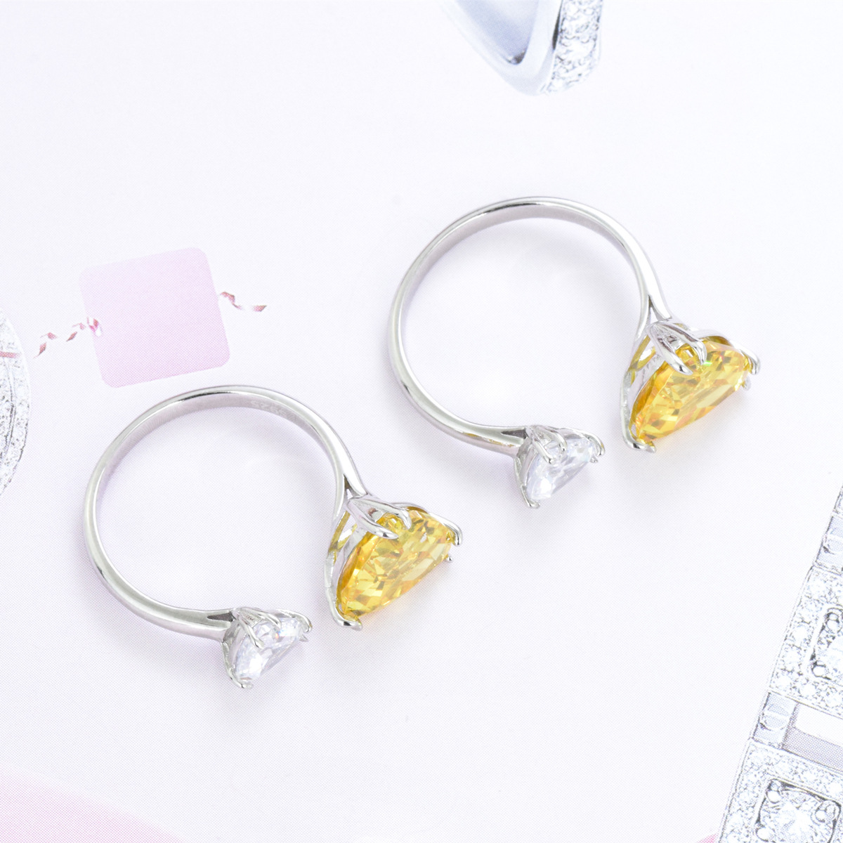 S925 sterling silver yellow ice flower cut zircon triangle ring adjustable - Image 2