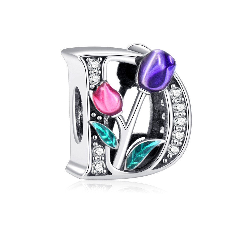 S925 sterling silver DIY beaded pendant tulip 26 letters in english - Image 5