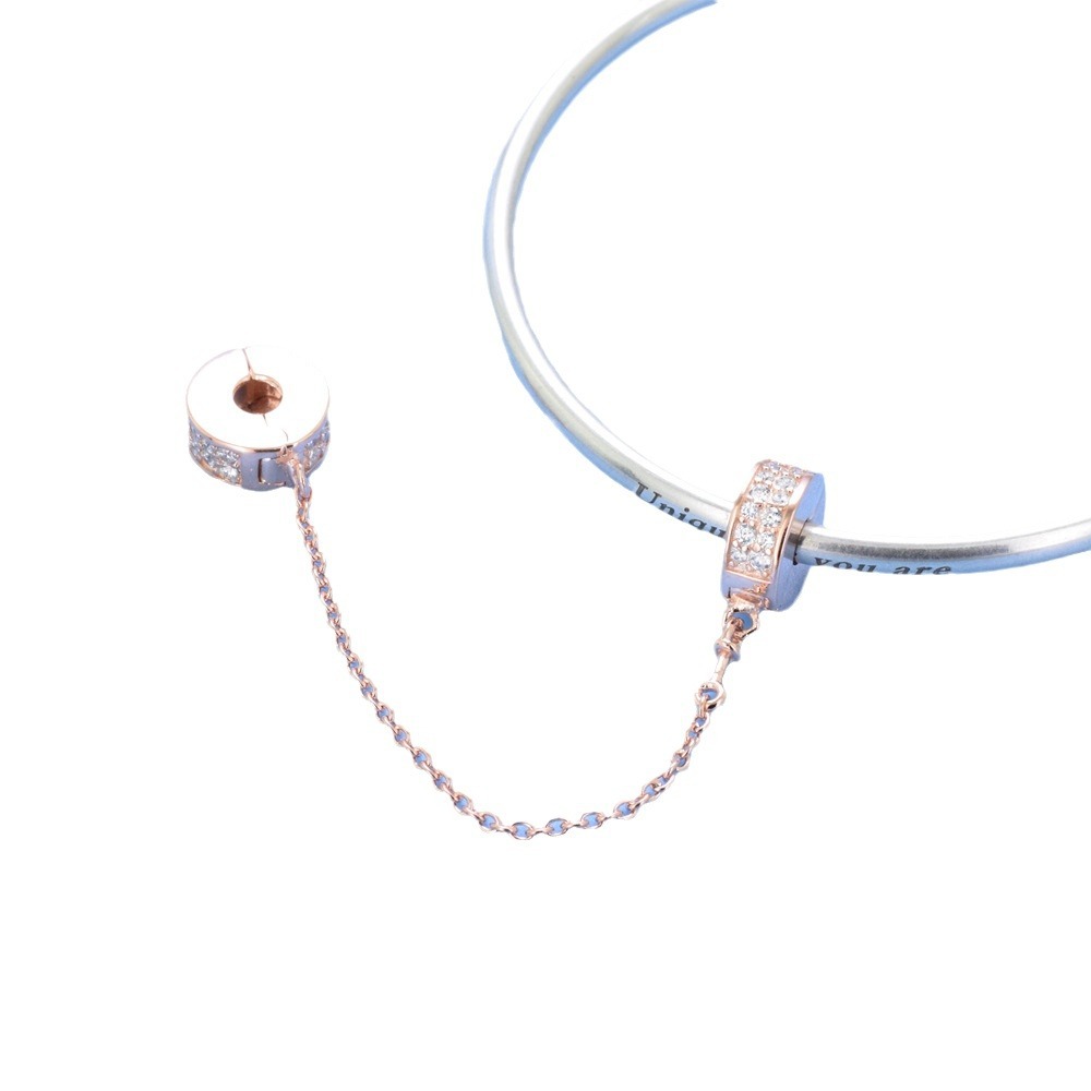 S925 sterling silver beaded DIY turtle pendant rose gold snap buckle safety chain - Image 5