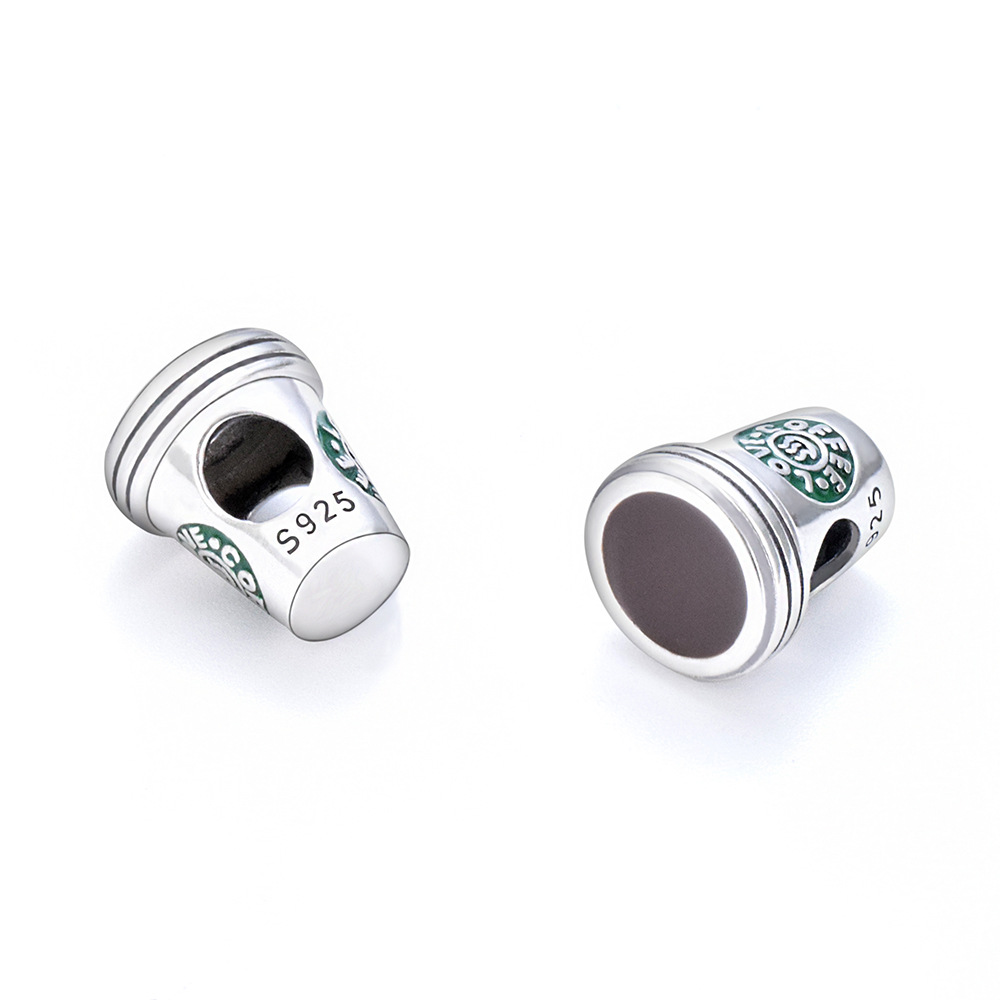 S925 Sterling Silver Beaded DIY Pendant Coffee Cup - Image 2