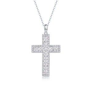 S925 Silver Pendant Necklace Cross Round Moissanite Necklace With Certificate