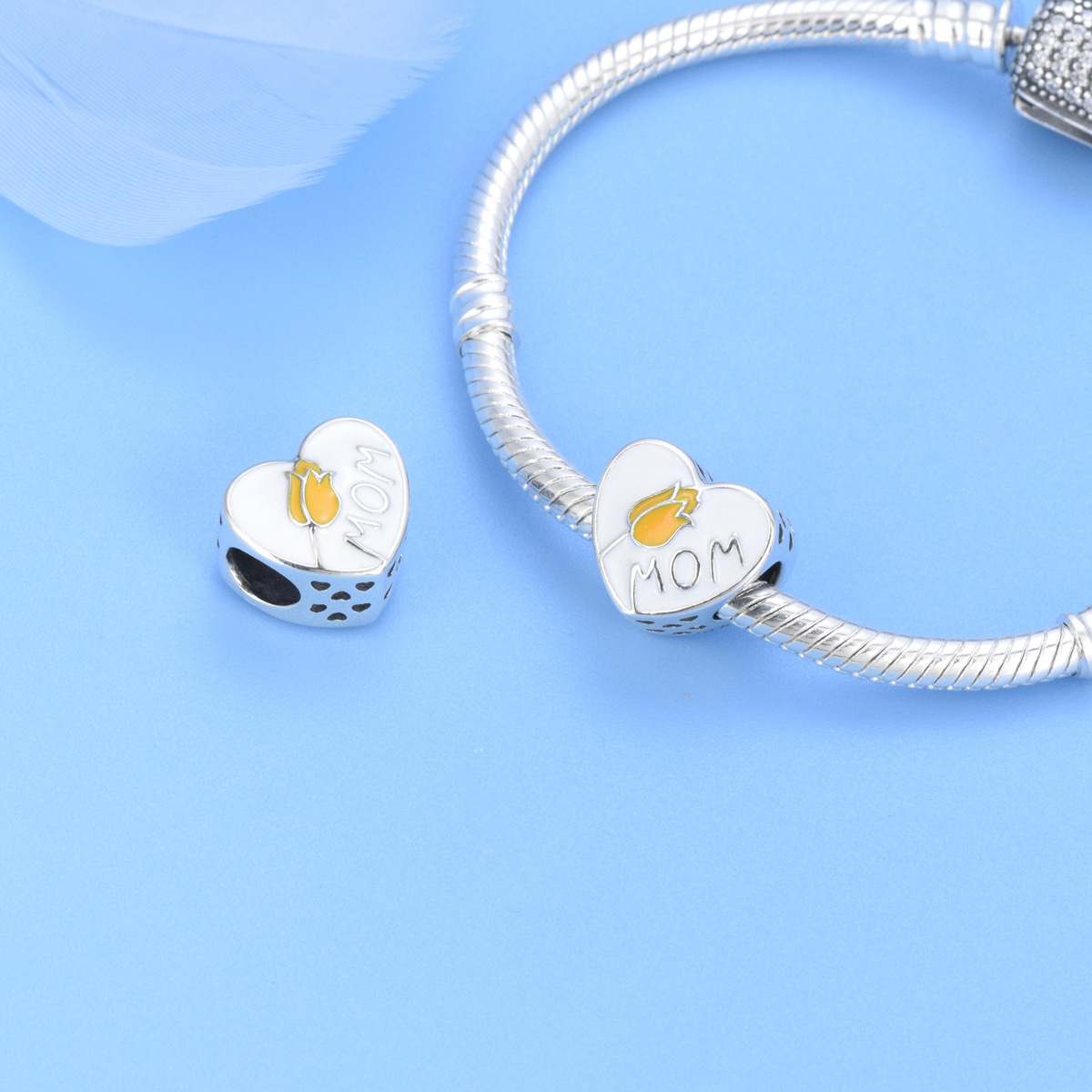 S925 sterling silver beaded DIY pendant love tulips - Image 5