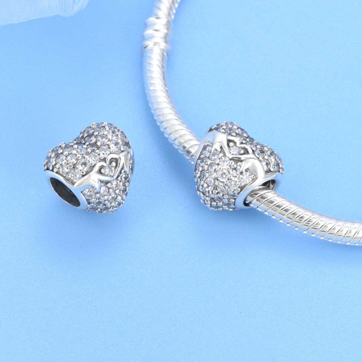 S925 sterling silver beaded DIY pendant love - Image 5