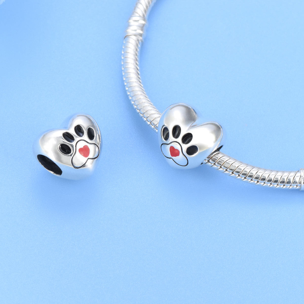 S925 sterling silver beaded DIY pendant love paw print - Image 5