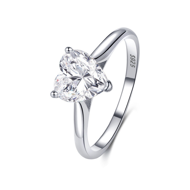 S925 sterling silver women's ring six prongs heart-shaped zircon ring - Image 3