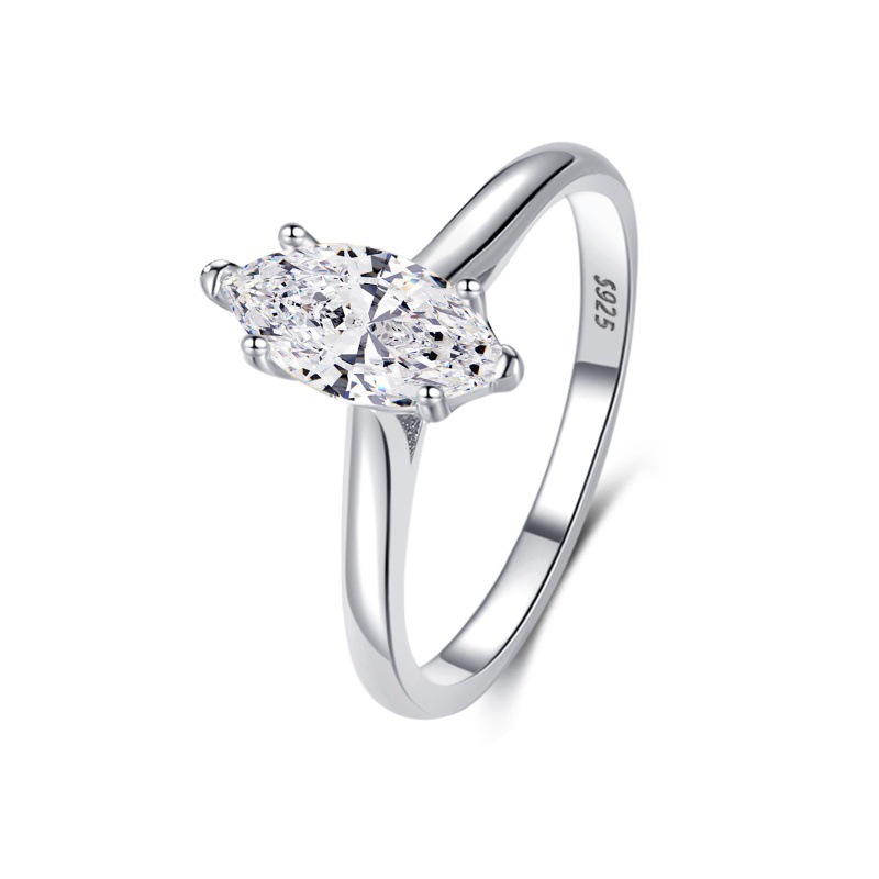 S925 sterling silver women's ring six prongs pear-shaped zircon ring - Image 3