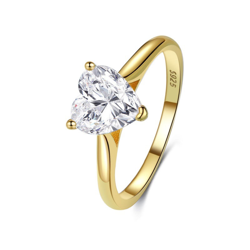 S925 sterling silver women's ring six prongs heart-shaped zircon ring - Image 2