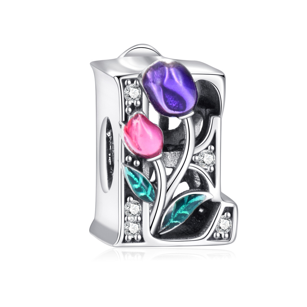 S925 sterling silver DIY beaded pendant tulip 26 letters in english - Image 6