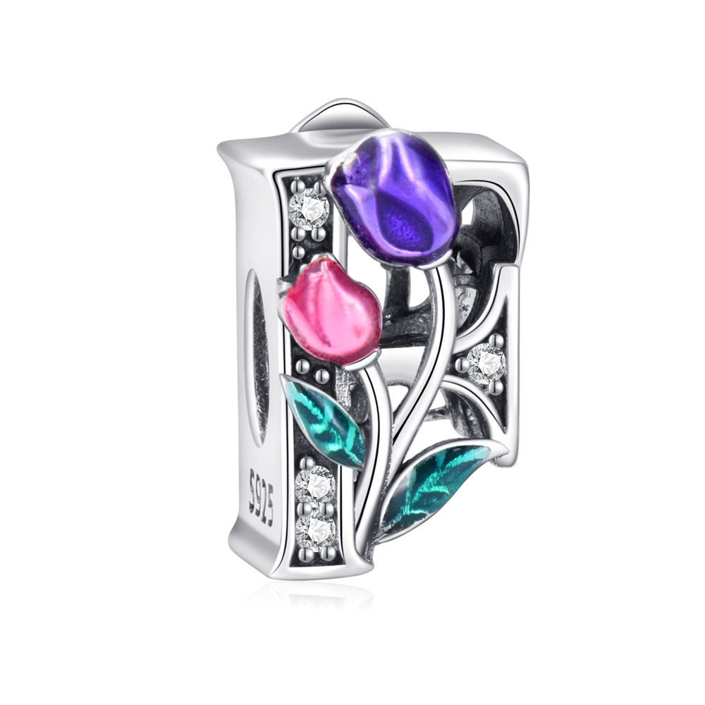 S925 sterling silver DIY beaded pendant tulip 26 letters in english - Image 7
