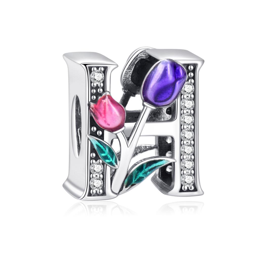 S925 sterling silver DIY beaded pendant tulip 26 letters in english - Image 9