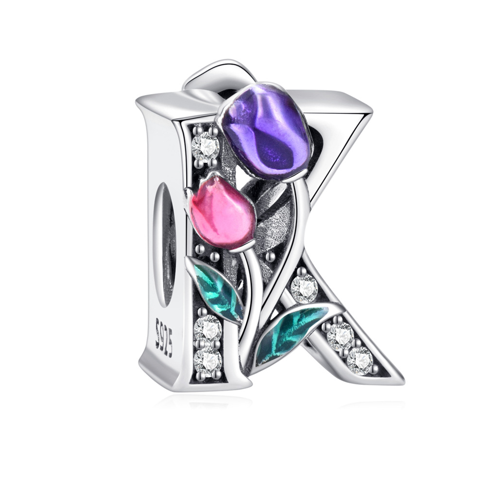 S925 sterling silver DIY beaded pendant tulip 26 letters in english - Image 12