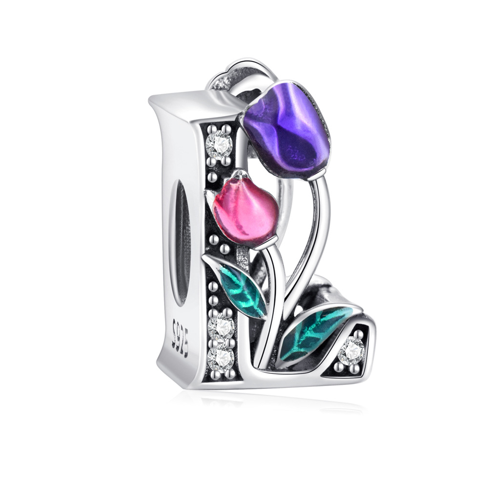 S925 sterling silver DIY beaded pendant tulip 26 letters in english - Image 13