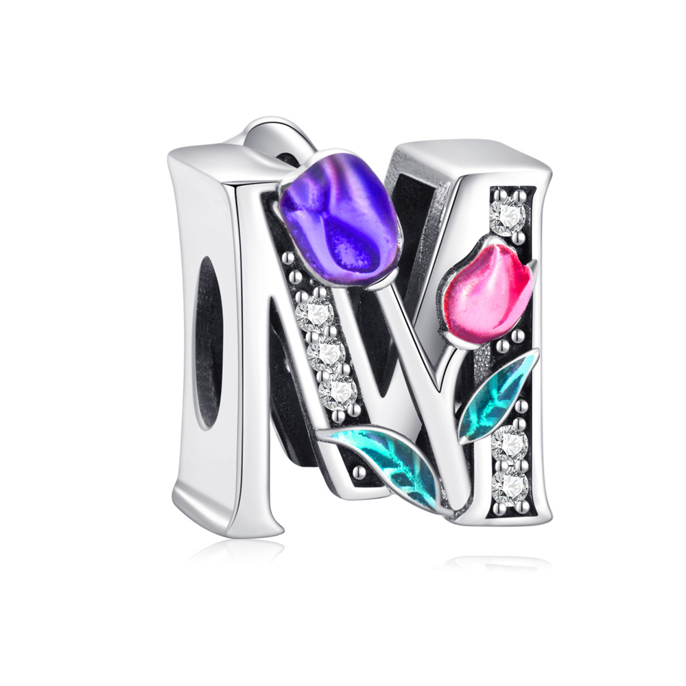S925 sterling silver DIY beaded pendant tulip 26 letters in english - Image 14