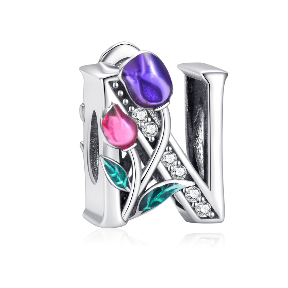 S925 sterling silver DIY beaded pendant tulip 26 letters in english - Image 15