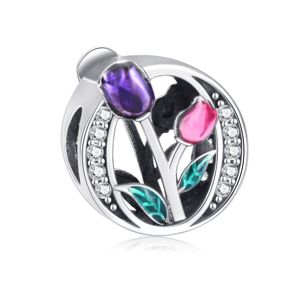 S925 sterling silver DIY beaded pendant tulip 26 letters in english - Image 16