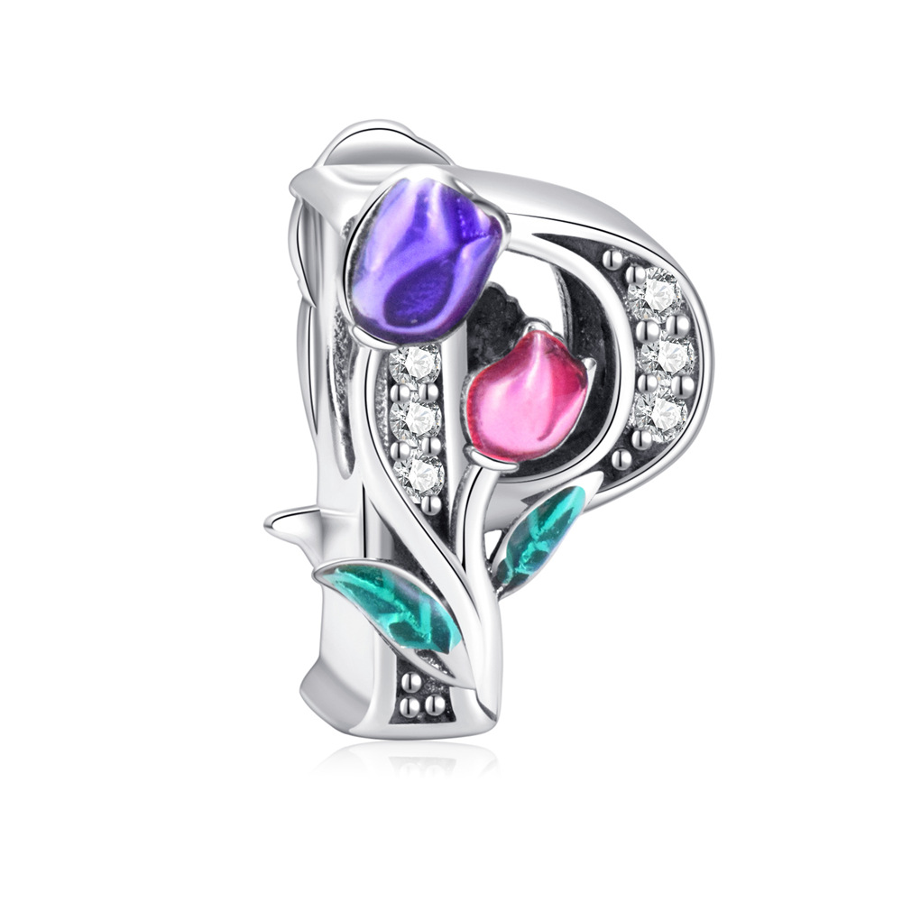 S925 sterling silver DIY beaded pendant tulip 26 letters in english - Image 17