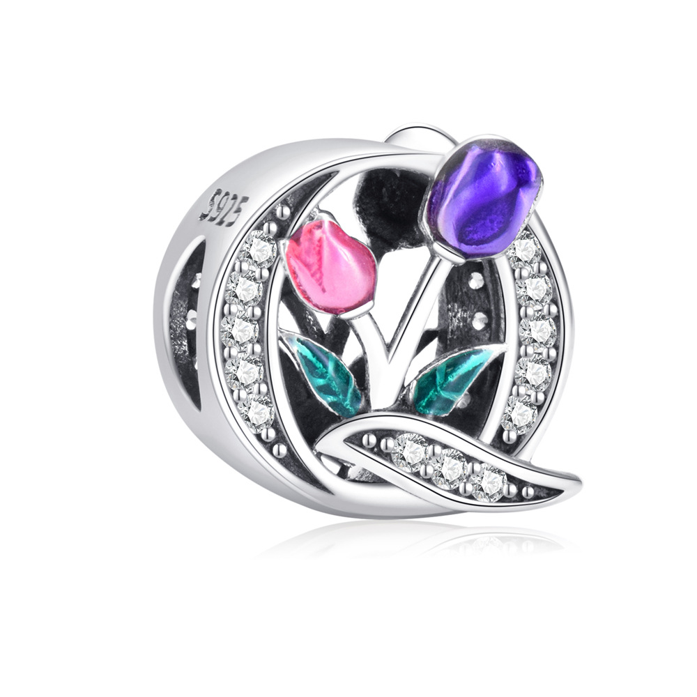 S925 sterling silver DIY beaded pendant tulip 26 letters in english - Image 18
