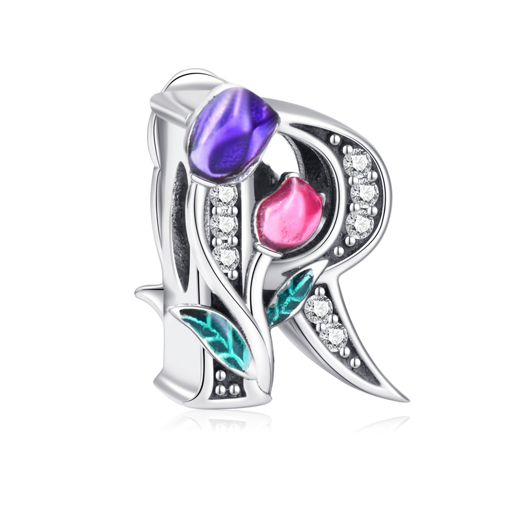 S925 sterling silver DIY beaded pendant tulip 26 letters in english - Image 19