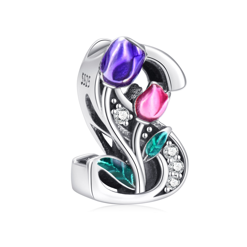 S925 sterling silver DIY beaded pendant tulip 26 letters in english - Image 20