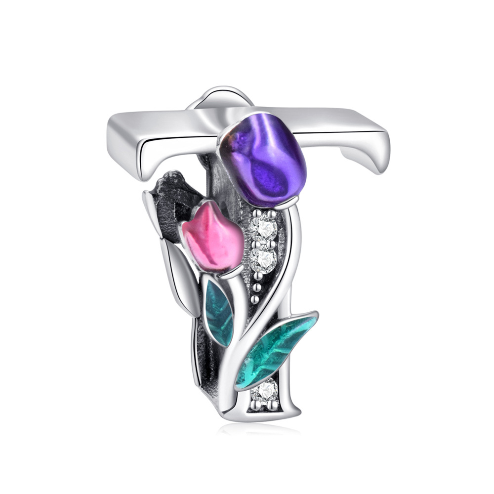 S925 sterling silver DIY beaded pendant tulip 26 letters in english - Image 21