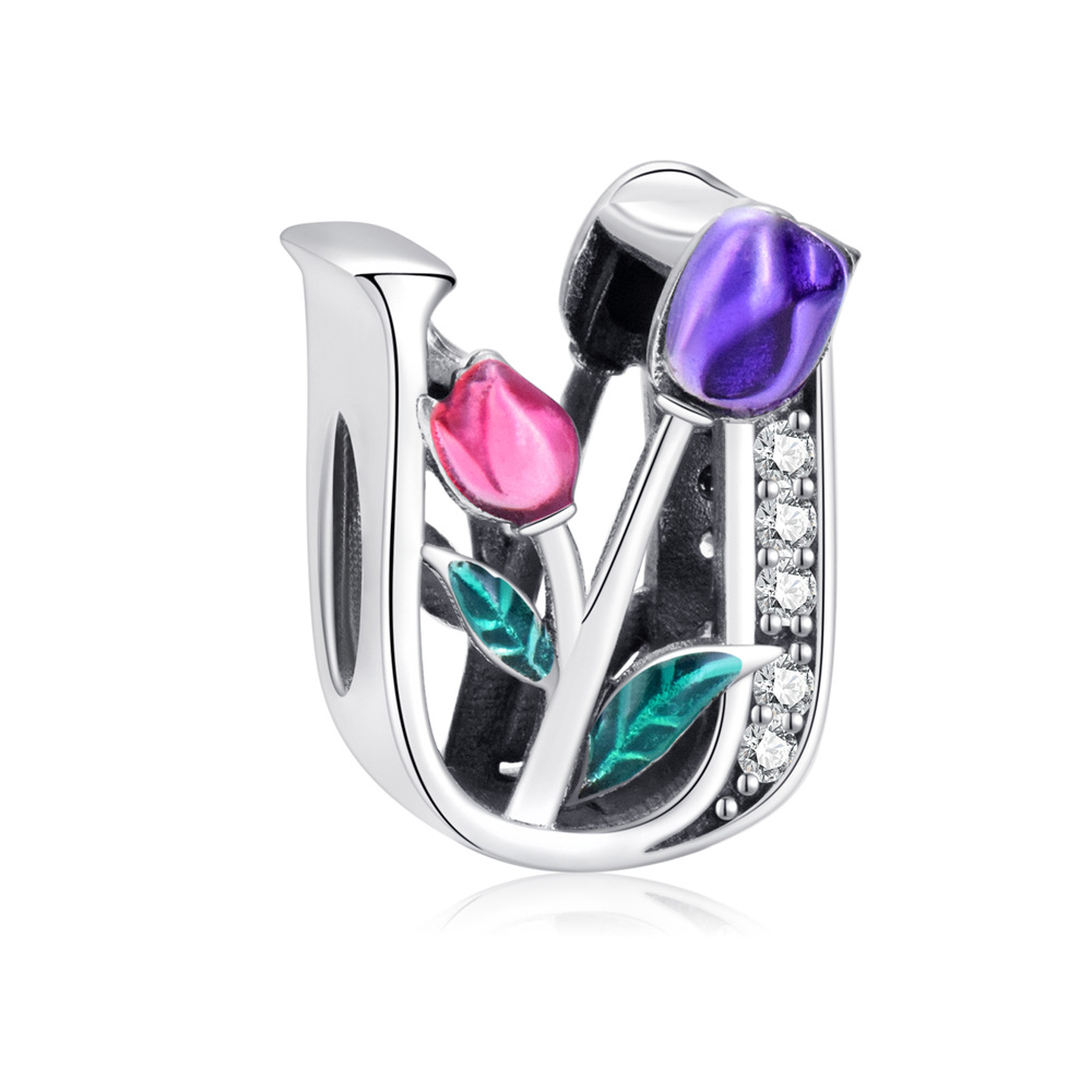 S925 sterling silver DIY beaded pendant tulip 26 letters in english - Image 22