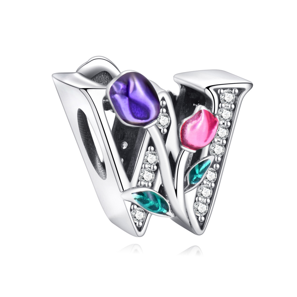 S925 sterling silver DIY beaded pendant tulip 26 letters in english - Image 24