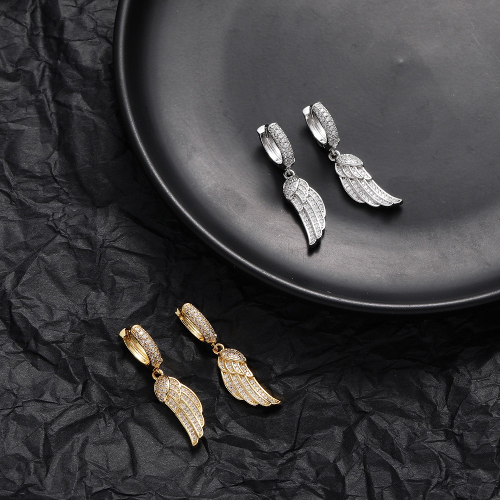 LXED4054 Hip Hop copper inlaid zircon earrings Fashion smart wing earrings - Image 6