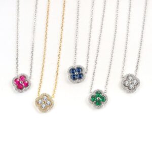 S925 sterling silver necklace claffover with clover inlaid zircon pendant clavicle chain