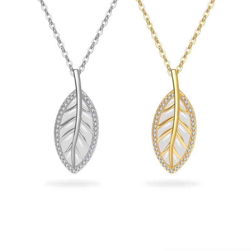 S925 sterling silver necklace leaf pendant clavicle chain