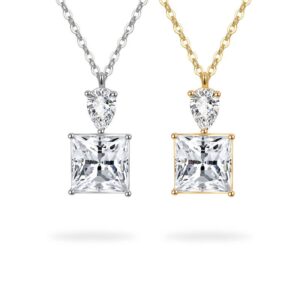 S925 sterling silver necklace square pendant clavicle chain