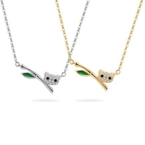 S925 sterling silver necklace panda bamboo pendant clavicle chain