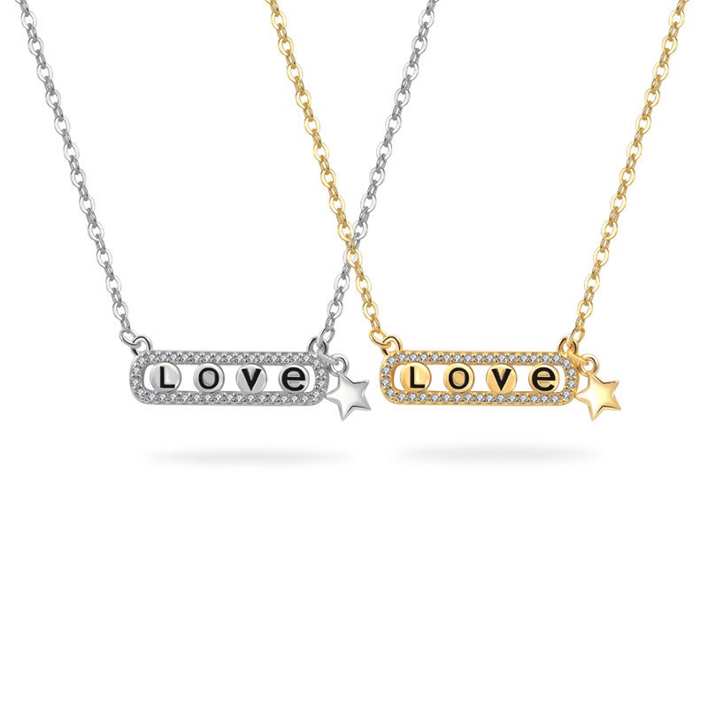 S925 sterling silver necklace LOVE pendant clavicle chain