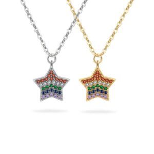 S925 sterling silver necklace colorful five-pointed star pendant clavicle chain