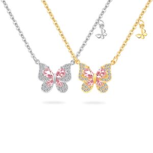 S925 sterling silver necklace silver set with zircon ruby butterfly pendant clavicle chain
