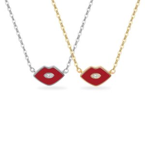 S925 sterling silver necklace red lip pendant clavicle chain