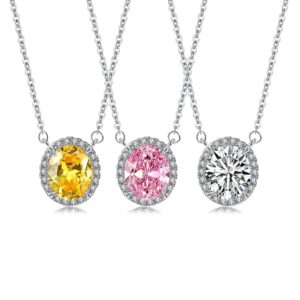 S925 sterling silver necklace oval pendant clavicle chain