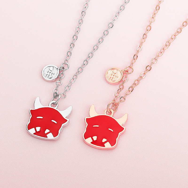 S925 sterling silver necklace red bull head thermochromic pendant clavicle chain