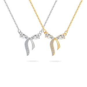 S925 sterling silver necklace silver inlaid zirconia bow pendant clavicle chain