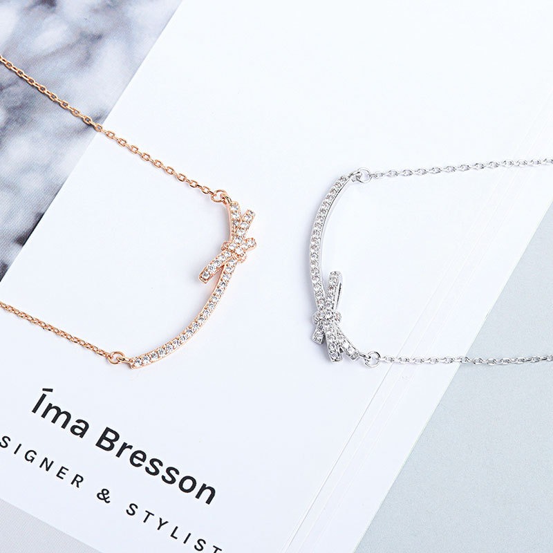 S925 sterling silver necklace smile bow pendant clavicle chain - Image 5