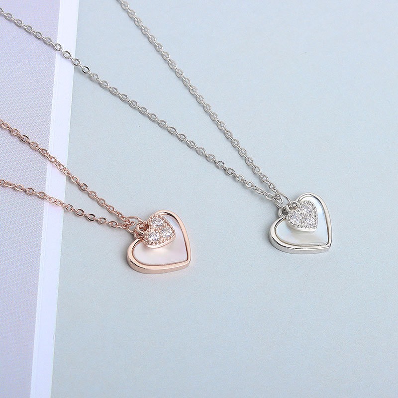 S925 sterling silver necklace shell heart pendant clavicle chain - Image 5