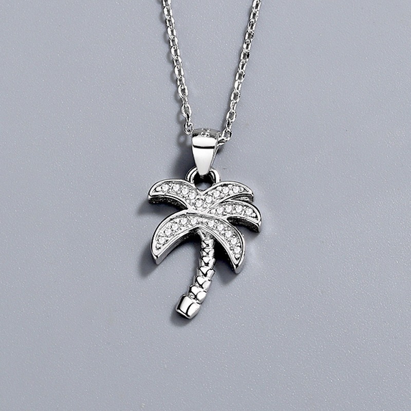 S925 sterling silver necklace coconut tree pendant clavicle chain - Image 2