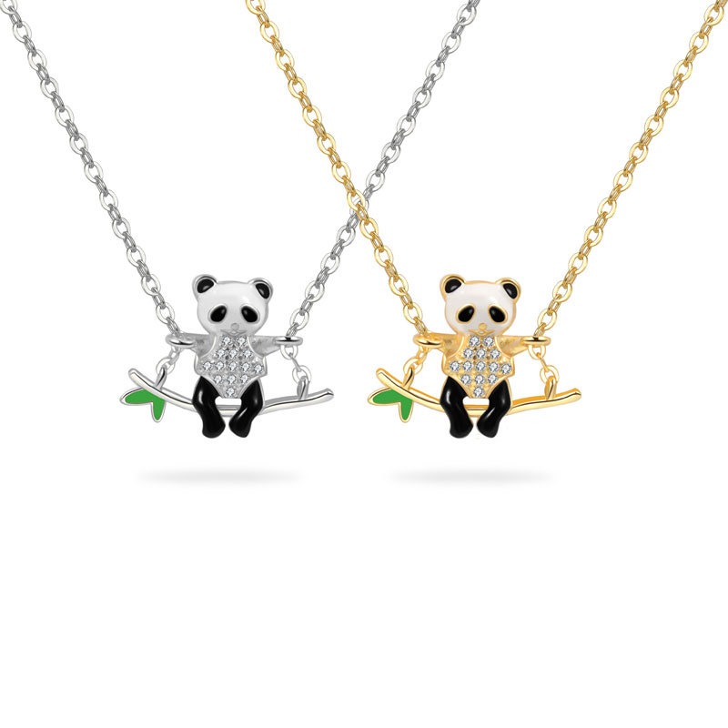 S925 sterling silver necklace silver inlaid zircon panda pendant clavicle chain