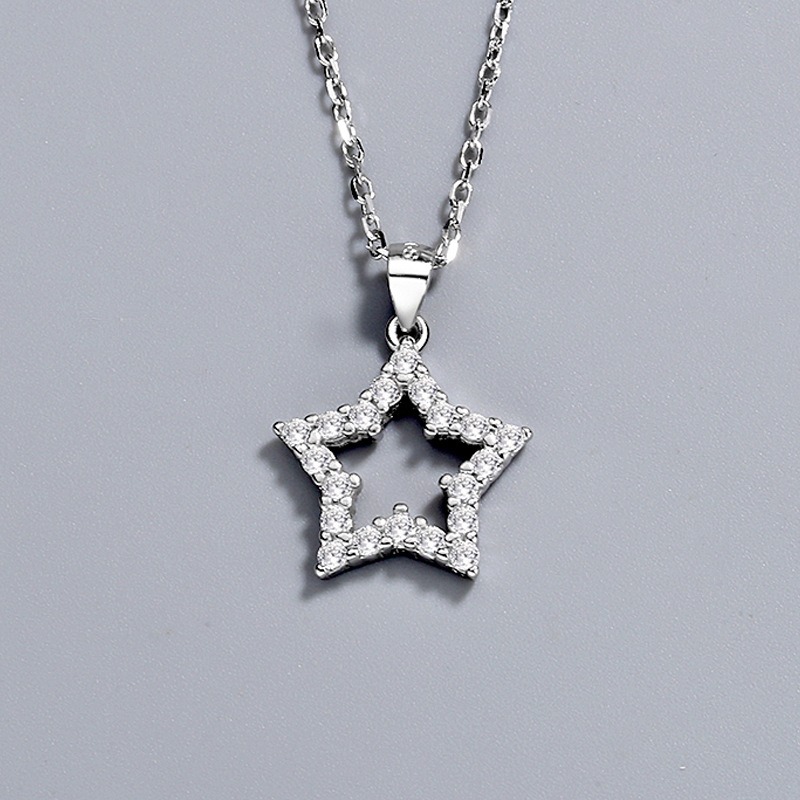 S925 sterling silver necklace lock star pendant clavicle chain - Image 2