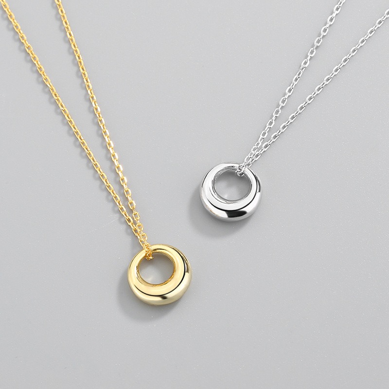 S925 sterling silver necklace geometric ring pendant clavicle chain - Image 4