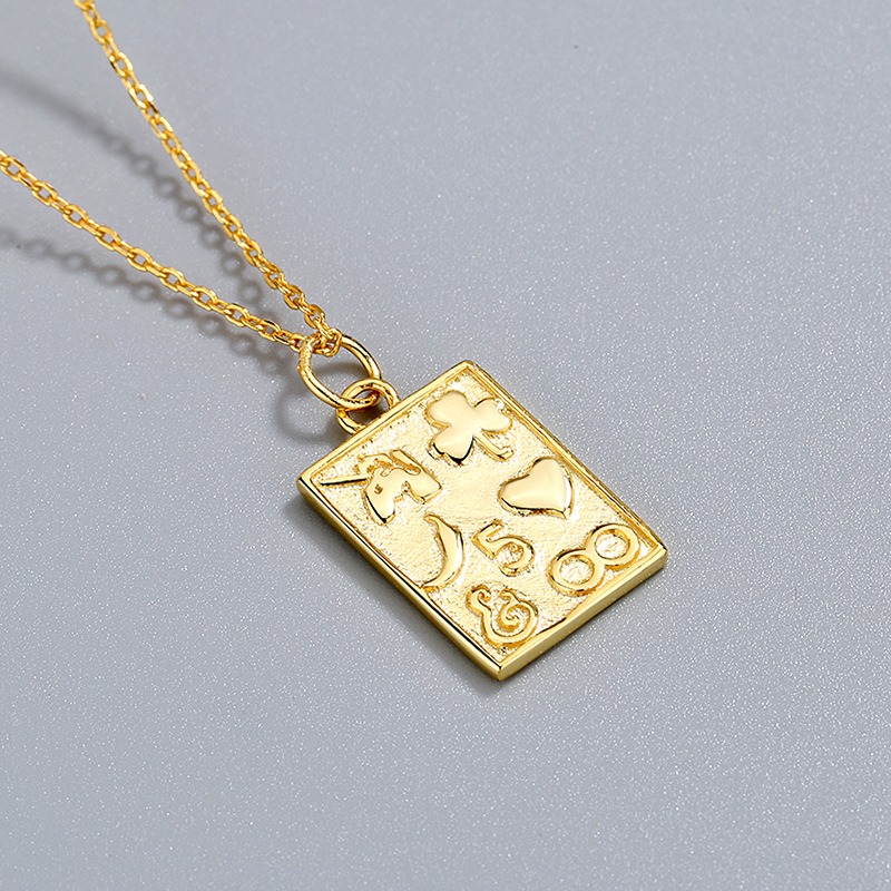 S925 sterling silver necklace square card pendant clavicle chain - Image 5