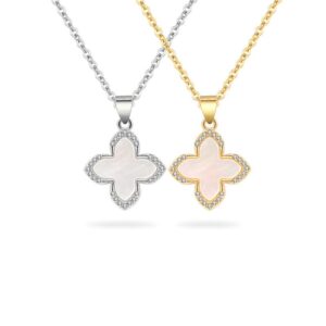 S925 sterling silver necklace silver inlaid with zircon white freight, clover pendant, clavicle chain