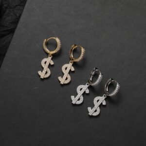 LXED4018 Hip Hop copper inlaid zircon earrings dollar $ symbol stud earrings